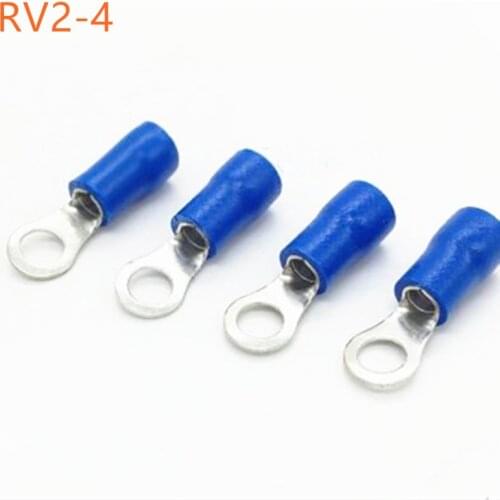 100pcs RV2-4 Blue Ring Insulated Wire Connector Electrical Crimp Terminal Cable Wire Connector