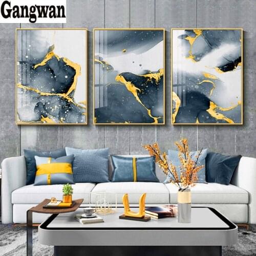 Modern Abstract Full drill square round diamond painting mosaic diamond Black Golden 5d embroidery cross stitch 3 pcs set decor