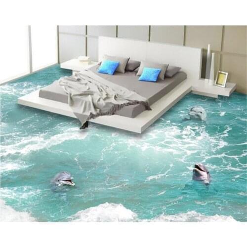 Beibehang Custom 3D Floor Wallpaper Bathroom Kitchen PVC Floor Wallpaper Self-adhesive Wallpaper Waterproof Dolphin in the waves