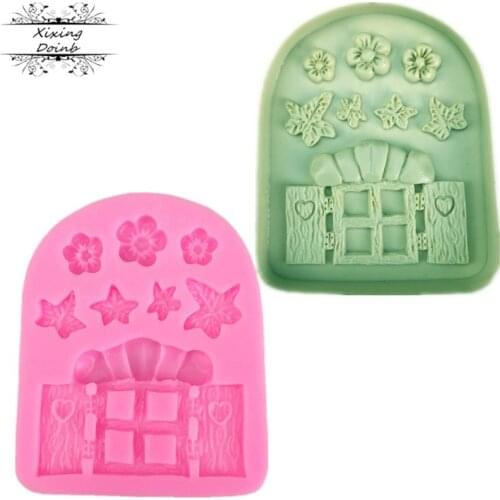 3D fairy tale cabin door and window silica gel mold flower shape mold DIY cake decoration tool chocolate fudge mold