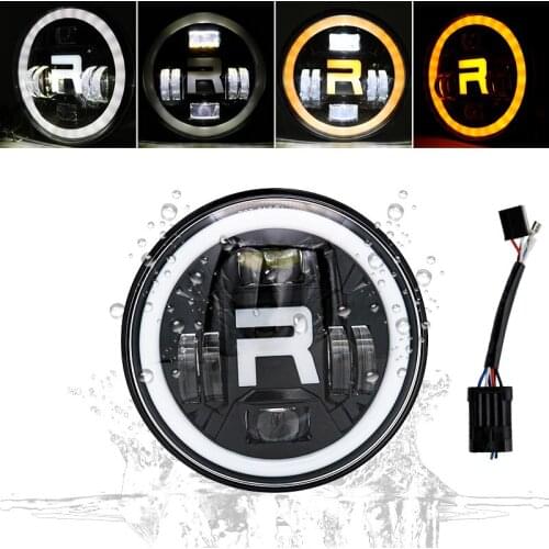 7" Round LED Projection Headlight For Touring Heritage Softail Motorcycle 7inh Led Headlamp Halo Ring white DRL Amber Angel Eye