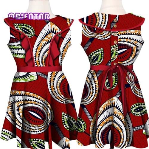 Girls African Dress African Clothes African Print Bazin Riche Girls Dashiki Dress with Belt Ruffles Patchwork Kids Dress WYT411