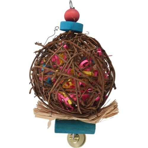Large Bird Chewing Toys for Parrots Natural Rattan Ball Cage Toy Preening Toy for Bird Parrot African Greys Budgie Cockatiel Par