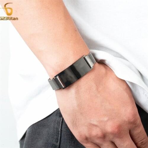 Initial Bracelet Mens Stainless Steel Magnetic Clasp Bracelet Adjustable Length Fashion Simple Wrist Jewelry