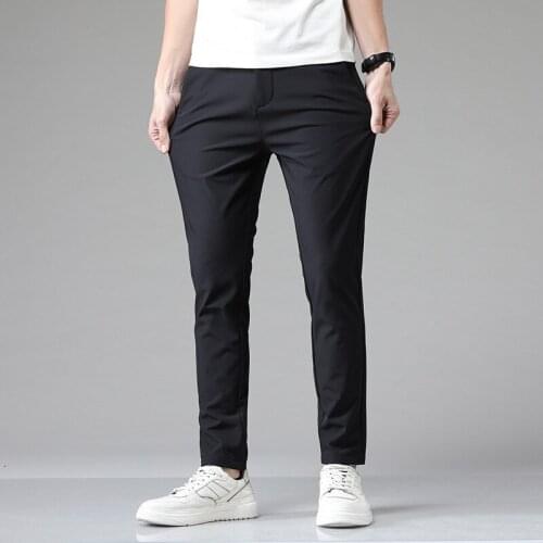 2021New Summer Pants Mens Stretch Korean Casual Slim Fit Elastic Waist Jogger Business Classic Trousers Male Thin 28-38