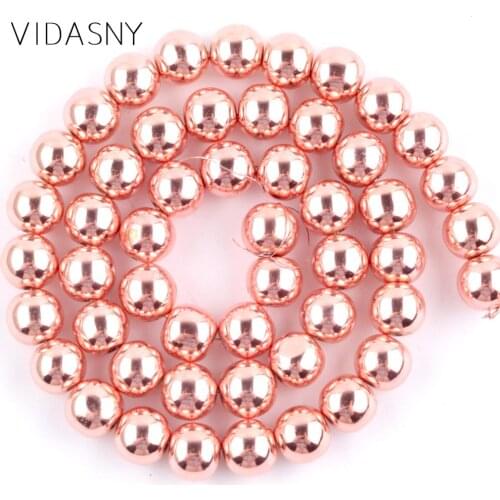 Natural Stone Beads Rose Gold Hematite Round Loose Beads For Jewelry Making 4/6/8/10mm Diy Bracelet Jewellery Accessories 15inch