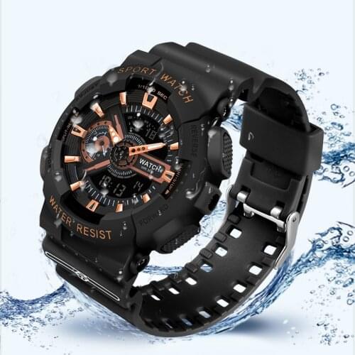 New Fashion Mens Outdoor Sports Wrist Watch Man Dual Display Digital Quartz Waterproof Watches For Men Boy Students Gift Clock