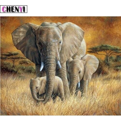 CHENYI 5D Diy Diamond Painting Elephant Family Full Square Diamond Embroidery Cross Stitch Handcraft Mosaic Diamonds Home Decor