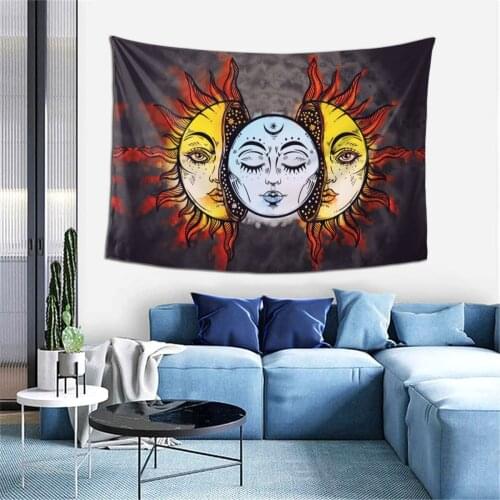 India Mandala Bohemian Tapestry Wall Hanging CheapTapestries For Bedroom Mysterious Sun And Moon Divination Wall Cloth Decor