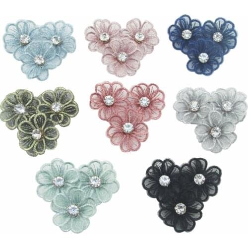 12pcs/lot Embroidered Artificial Flower Can Mix Color With acrylic diamond 4cm For Wedding Decoration Party Cloth Dress Accessor