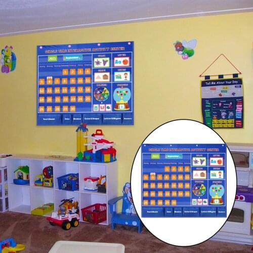 Calendar & Weather Pocket Chart w/ Holes for Kids Color Shape Matching Game Playset Preschoold learning Tools