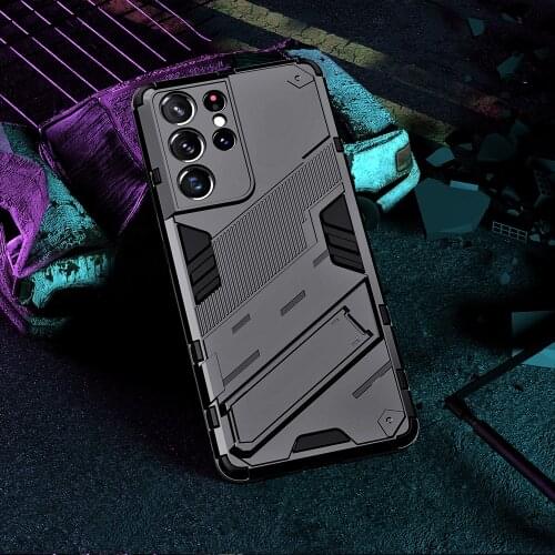 KEYSION Shockproof Case for Samsung Galaxy S21 Ultra 5G S21+ Plus S21 FE Hide Stand Back Cover for Galaxy M51 M31 A02 A82 A22 5G