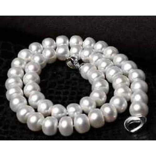 Beautiful 9-10MM Fashion Elegant Oblateness White Natural Freshwater Pearl Necklace 18" 36"
