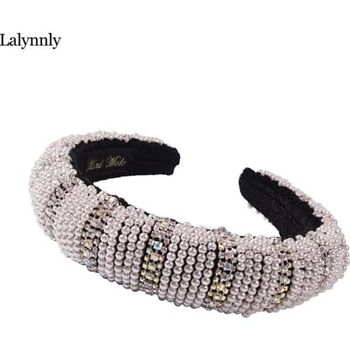 Lalynnly Simulated Pearl HairBands For Women Girls Velvet Shinning Crystal Wedding Headbands Accessories Hair Headpieces F2326