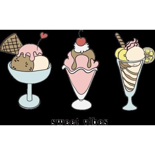 Summer desserts Cherry Ice Cream Sweet Vibes Stickers for iron transfer clothes DIY accessory t-shirt washable heat transfer