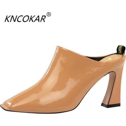 KNCOKAR 2018Fashionable contracted big size female shoe is comfortable thick with high heel embroider line square head sex appea