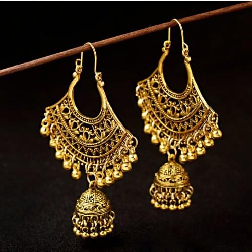 Retro Ethnic Style Fashion Pendant Earrings Golden Color Geometric Pattern Hollow Pendant Earrings 2020 Jewelry Gifts