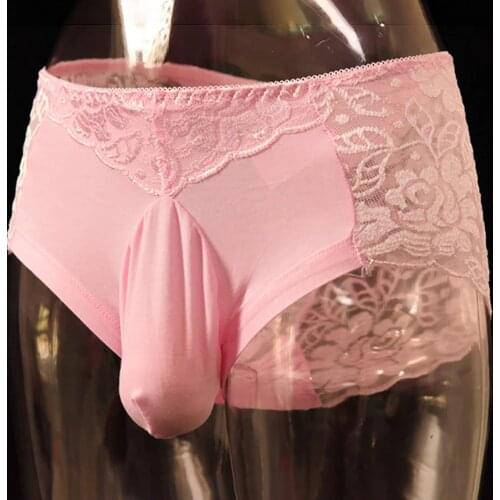 ​ Mens Sexy Lace Low Rise Breathable Transparent Briefs Lingerie Pouch Panties Underwear Shorts U Convex Pouch Plus Size Male