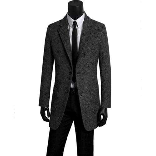 Business casual woolen coat men trench coats black brand long sleeves youth overcoat mens cashmere coat casaco plus size 9xl