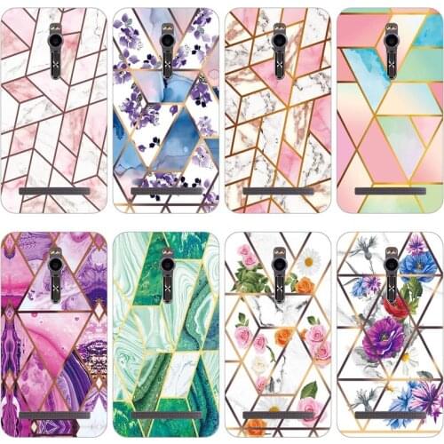 Soft Phone Case for Asus Zenfone 2 ZE551ML ZE550ML Z008D Z00AD Funda Glossy Silicone Phone Back Cover Geometric Marble Shell