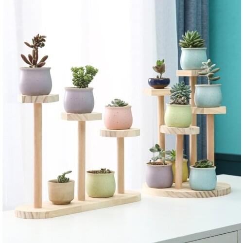 Solid wood desktop multi-layer shelf balcony bay window office desk mini flower pot rack decoration
