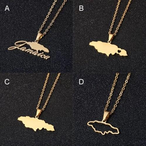 Stainless Steel Gold Color Jamaica Pendant Necklaces Fashion Jamaican Flag Charm Jewelry