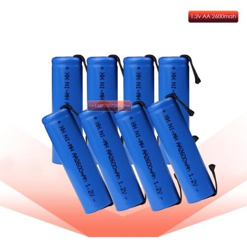 1.2V AA rechargeable battery 2600mah 2A ni-mh nimh cell blue shell with tabs pins Braun electric shaver toothbrush