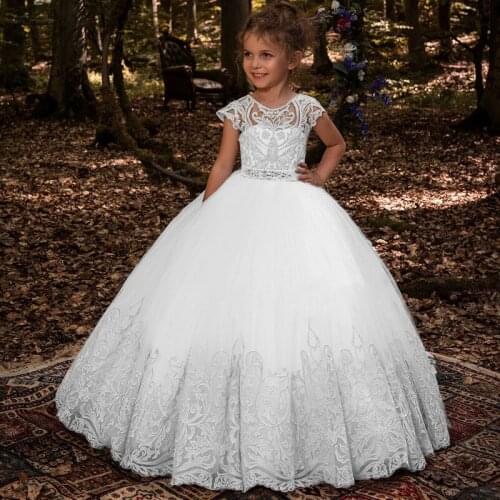 Kids baby flower girl party lace dress wedding bridesmaid bow dress princess