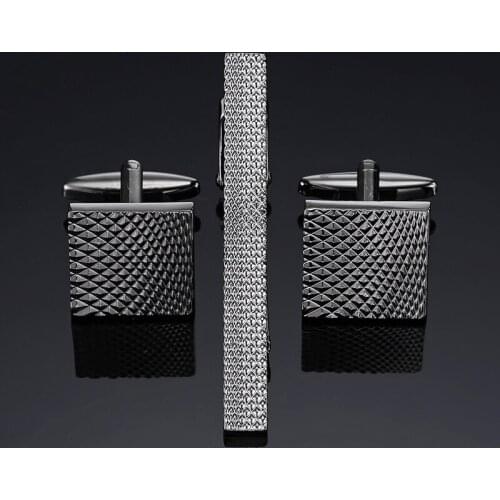 Simple Diagonal black Bussiness Tie Clip Cuff-links For Mens Set Cufflinks High Quality Tie Pin Cuff Links Set Men Jewelry Gifts
