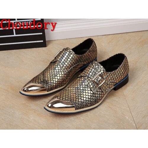 Choudory Luxury Brand Shinny Glitter Mens leather Loafers For Party Wedding Classic British Style men gold dress shoes size 12