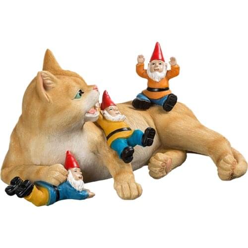 Garden Creative Cat 3D Dwarf Decoration Statue Cartoon Dwarf Cat Resin Sculpture Decoration Artwork Backyard Park Home Decor