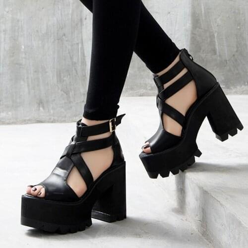 Gladiator sandals women summer shoes High Heels black Sandals Platform Shoes thick heel sandals women platform heels Sandals