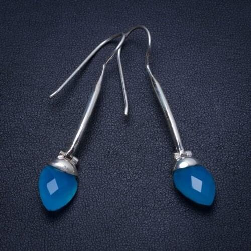 Natural Chalcedony Handmade Mexican 925 Sterling Silver Earrings 2 1/4" T4386