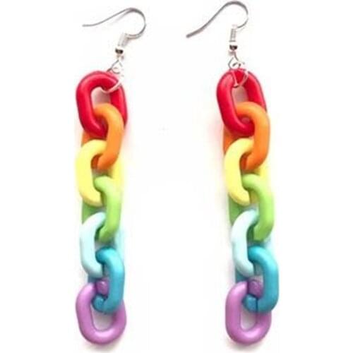 Anime Rainbow Earrings for Woman Personality Acrylic Long Chain Statement Cool Candy Color Earrings Jewelry Gifts