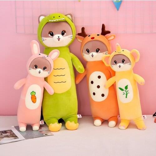Cute Soft Long Cat Pillow Plush Toys Stuffed Doll Office Nap Pillow Bed Sleep Pillow Home Decor Gift Doll for Kids Girl