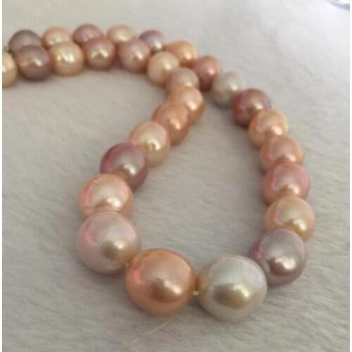 Stunning13-14mm south sea baroque multicolor pearl necklace 18"925s KKK