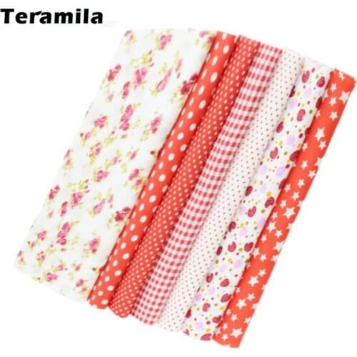 Teramila Red Color 100% Plain Cotton Fabric 7PCS/Lot Patchwork Fat Quarter Telas Meter Scrapbooking Set Cloth Sewing Tecido