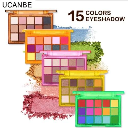 UCANBE 15 Colors Glitter Sweet Party Eyeshadow Pallete Neon Makeup Palette Shimmer Matte Eye Shades Matellic Nude Pigment Powder