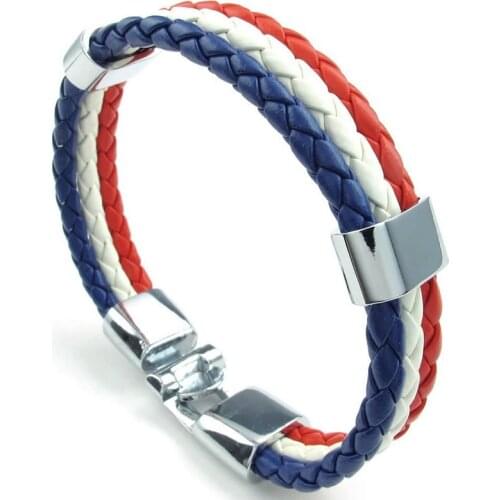 Jewelry bracelet, France French flag bracelet, for mens and ladies' leather, alloy, white red-blue