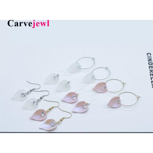 Carvejewl hoop earrings resin leaf cubic zirconia pendant earrings for women jewelry korean earrings plastic hook anti allergy