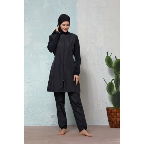 Hasema Womens Black H-6027-19 Lilac Black Fully Covered Swimsuit Islamic Swimwear