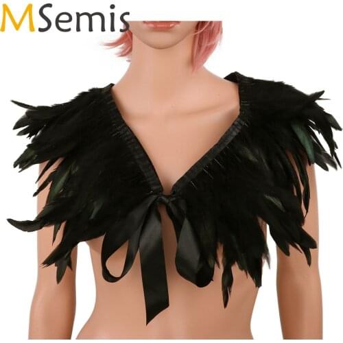 Womens Stoles Collar Removable with Ribbon Ties Real Natural Feather Shrug Shawl Shoulder Wrap Cape Collar for Costume Party
