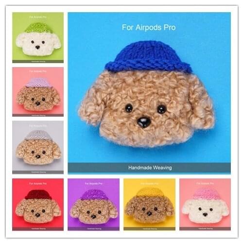 Winter Soft Knitting Woven Protective Case Cute Dog Wearing Hat Pattern Cover Shell Protector for Airpods Pro Wireless Earphone