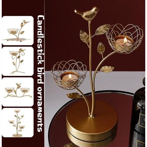 Golden Little Bird Metal Pillar Candle Holders Nordic Home Metal Candlestick Wedding Decoration Candlesticks for Candle Stand