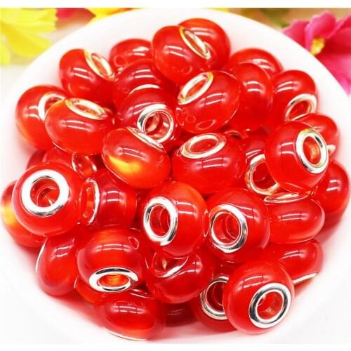 10Pcs New Assorted Color Red Cat Eye Resin Acrylic Murano Charms Big Hole Round Rondelle Spacer Beads for Bracelet Jewelry Craft