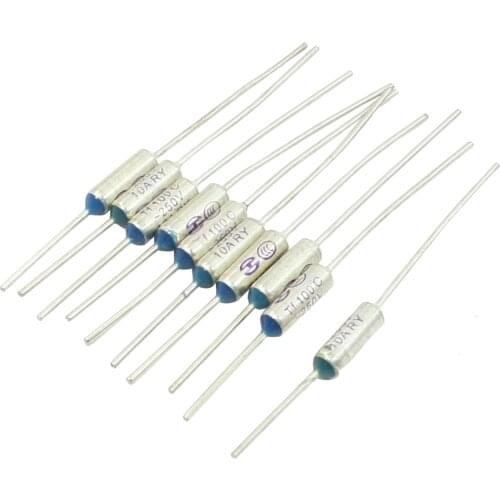 10Pcs Circuit Cutoff TF Aluminum Thermal Fuse 100 Degree Celsius 250V 10A