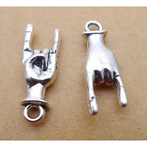 100pcs I Love You Gesture Charms 8mm x 22mm DIY Jewelry Making Pendant antique silver color