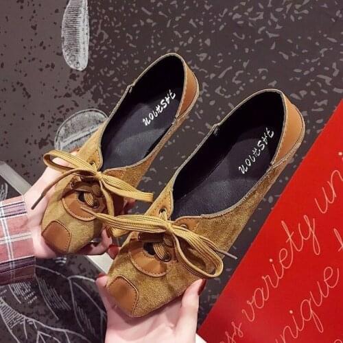 2020 Four Seasons Womens New Shallow Slip Flat Bottom Strap Cover Wild Casual Lady Square Head Commuter Peas Shoes B21-09