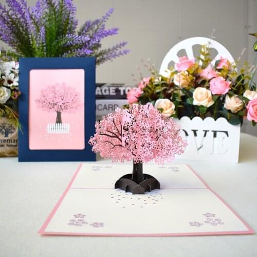 3D Pop-Up Cards Valentines Day Birthday Card Anniversary Gifts Postcard Cherry Tree Wedding Invitations Greeting Cards