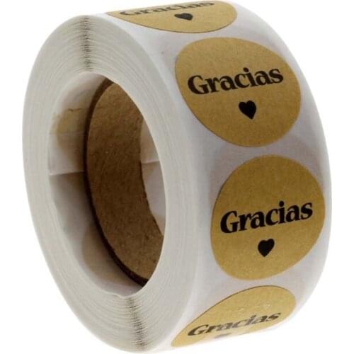 500pcs Kraft Gracias Spanish Thank You labels Stickers Envelope Package Seal